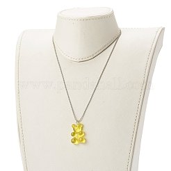 304ステンレススチールボールチェーンネックレス  透明樹脂ペンダント付き  クマ  ミックスカラー  55.5x0.15cm&nbsp;NJEW-JN03565