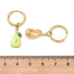 フルーツモチーフの304ステンレススチール製エナメルフープピアス  ゴールドカラー  アボカド  36x16mm&nbsp;EJEW-T059-01C