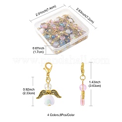 32個 4スタイル アクリル&合金 ハートエンジェルペンダントデコレーション  合金製カニカン付き  アンティークゴールデン＆ゴールデン  ミックスカラー  363mm  8個/スタイル&nbsp;HJEW-FS00040-04