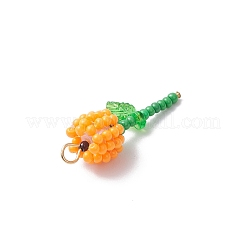 グレードA 丸型ガラスシードビーズ アクリルフラワーチャーム  304ステンレス鋼フラットヘッドピン  オレンジ  28.5x13x10mm  穴：3mm&nbsp;PALLOY-MZ00690-02