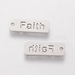 変色しない304ステンレススチールペンダント  インスピレーションを与えるメッセージペンダント  単語の信仰を持つ矩形  ステンレス鋼色  17x6x1mm  穴：1.5mm&nbsp;STAS-Q201-T072