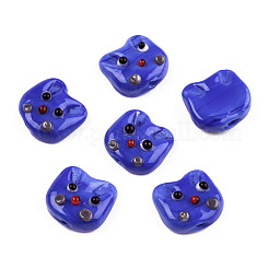 手作りランプワークビーズ  猫の頭  ブルー  15~16x16~16.5x7mm  穴：1.2mm  約25個/連  14.37インチ（36.5cm）&nbsp;LAMP-N029-012B