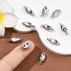 シェグレース真鍮製ボックスクラスプ  オーバル  丸カン付き  カドミウムフリー＆ニッケルフリー＆鉛フリー  長持ちメッキ  1連  1穴  プラチナメッキ  2mm  穴：17x7x6mm&nbsp;XGR0092P-166P