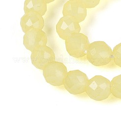 ジェイド風ガラスビーズ連売り  ラウンド  多面カット  シャンパンイエロー  4x3.5~4mm  穴：0.6~0.8mm  約94~99個/連  13.78~14.57''（35~37センチメートル）&nbsp;GLAA-T028-4mm-11H