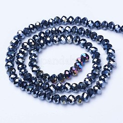電気メッキガラスビーズセット  不透明なソリッドカラー  ABカラーメッキ  多面カット  ロンデル  ブラック  4x3mm  穴：0.8~1mm  約105~110個/連  38~39cm&nbsp;LS-EGLA-A034-P4mm-B01