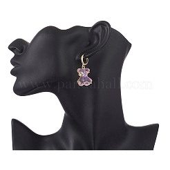 クリスタルラインストーンスターダングルフープピアス付き3カラーレジンベア3ペア  女性のための14KGP本金メッキ真鍮ジュエリー  ミックスカラー  40mm  ピン：0.9mm  1ペア/カラー&nbsp;EJEW-JE05244