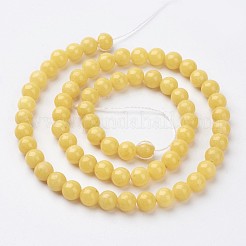 天然石馬山ジェイドラウンドビーズ連売り  染め  きいろ  6mm  穴：1mm  約69個/連  15.7インチ&nbsp;X-G-D263-6mm-XS07