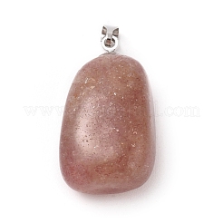 天然イチゴクォーツペンダント  プラチナトーンの真鍮パーツ  ナゲット  23~30x13~22x12~20mm  穴：5x3mm&nbsp;G-k302-B17