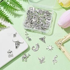 50個10スタイルチベットスタイルアロイペンダント  混合図形  アンティークシルバー  15~29x7.5~29x1.3~5mm  穴：1.2~2.5mm  5個/スタイル&nbsp;FIND-CJ0001-60