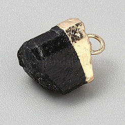 天然石オブシディアンペンダント  金色の金属ループが付いたナゲットチャーム  17~21x7~16x6.5~11mm  穴：2.5mm&nbsp;G-WH0003-09G