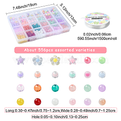 DIY ガラスラウンド & アクリルビーズブレスレット作成キット  ミックスカラー  7.5~9mm  穴：1.5mm  12色  25個/カラー  300pc&nbsp;DIY-YW0009-85