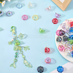 60色UVメッキアクリルビーズキャップ10個  花  ミックスカラー  24x15.5mm  穴：3mm  内径：16.5mm  6個/カラー&nbsp;PACR-SC0001-08A