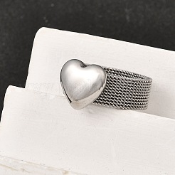 女性用304ステンレススチール指輪  ハート  ステンレス鋼色  13x12.5mm  内径：18.2mm&nbsp;RJEW-K258-11P