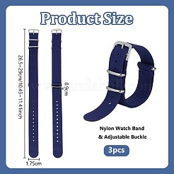 ナイロン時計バンド3本  ステンレス鋼のバックルが付いている  プルシアンブルー  265~290x17.5x9mm&nbsp;AJEW-OC0015-63D