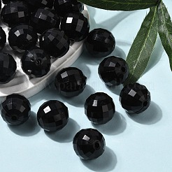 カラフルアクリルビーズ  イミテーション翡翠  多面カットラウンド  ブラック  直径約20mm  穴：2mm  約109個/500g&nbsp;PAB1550Y-6