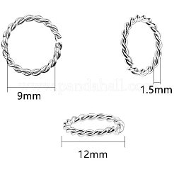 304ステンレススチールオープン丸カン  ツイストラウンド  ビーズコンテナ付  ステンレス鋼色  12x1.5mm  15ゲージ  内径：9mm  約100個/箱&nbsp;STAS-UN0001-52P