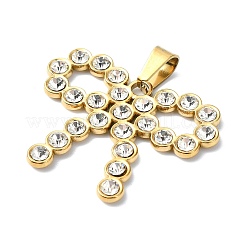 イオンプレーティング（IP）304ステンレススチールラインストーンペンダント  蝶結び  透明  25x31.5x2.5mm  穴：7x4.5mm&nbsp;STAS-Z066-06G-02