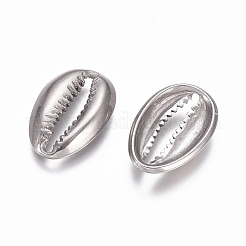 変色しない304ステンレススチールペンダント  カウリーシェルシェイプ  ステンレス鋼色  14x9.5x2mm  穴：2x10mm&nbsp;X-STAS-G218-11P-01