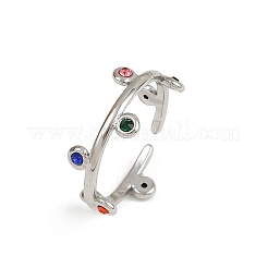 304ステンレススチール製ラインストーンオープンカフリング（女性用）  ステンレス鋼色  ラウンド  カラフル  1.5~7.5mm  内径: 調節可能&nbsp;RJEW-K301-07P-01