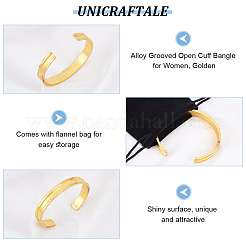 女性用合金溝付きオープンカフバングル1個  ゴールドカラー  内径：2-1/4インチ（5.8cm）&nbsp;BJEW-UN0001-39G