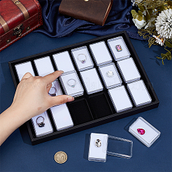 18個の長方形プラスチック製ルースダイヤモンド小ケース、内側にスポンジ、黒のPUレザートレイ付き  ホワイト  28.4x20.2x2.35cm  小箱：5.7x3.7x1.6cm&nbsp;CON-WH0001-51B