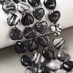 ナチュラルブラックネットストーンビーズ連売り  ハート  11~11.5x12x6mm  穴：1.1mm  約36個/連  15.35インチ（39cm）&nbsp;G-B022-27C-A