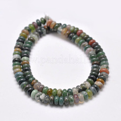 天然石インディアン瑪瑙ビーズ連売り  ロンデル  濃い緑  6x4mm  穴：1mm  約95~96個/連  15.1インチ&nbsp;X-G-F349-01-6x4mm