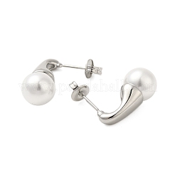 304ステンレススチールシェルパールラウンドスタッドピアス（女性用）  ステンレス鋼色  22x9.5mm&nbsp;EJEW-U020-27P