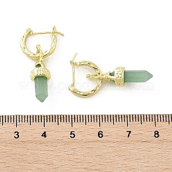 天然ミックスストーンフープピアス  イオンプレーティング（IP）真鍮金具付き  六角形ハイラミド  ゴールドカラー  32x7mm&nbsp;EJEW-P306-01G
