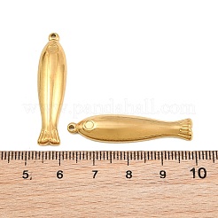 304ステンレススチールペンダントカボションセッティング  魚のチャーム  イオンプレーティング（ip）  18KGP本金メッキ  37x9x4mm  穴：1.2mm&nbsp;SA-CBA3ECF-11G