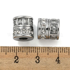 304ステンレススチールビーズ  ガラスとラインストーン付き  コラム  ステンレス鋼色  10mm  穴：3.5mm&nbsp;STAS-U007-18B-P