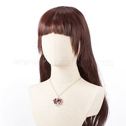 天然アメジスト チップ ハート ツリー オブ ライフ ペンダント ネックレス  女性用ライトゴールドメッキ304ステンレススチールワイヤーラップジュエリー  17.72インチ（45cm）&nbsp;NJEW-JN03906-03