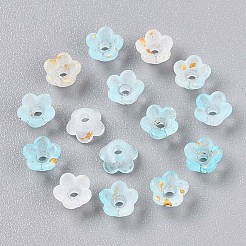 つや消し透明なアクリルビーズ  花  金箔  淡いターコイズ  5.5~6x3mm  穴：1.5mm  約10860個/500g&nbsp;OACR-N137-72I