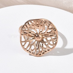 調節可能な304ステンレススチールカフリング  花  イオンプレーティング（ip）  ローズゴールド  20x19mm  内径：17mm&nbsp;RJEW-Z121-01RG-02