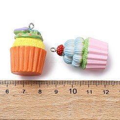 不透明樹脂ペンダント  カップケーキ  プラチナ鉄ループ付き  ミックスカラー  34~36x22~23.5mm  穴：1.8mm&nbsp;X-RESI-K049-03