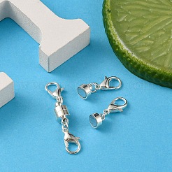 真鍮製マグネットクラスプコンバーター  ダブルカニカン付き  コラム  銀  33x6mm  マグネットクラスプコンバーター: 12x6mm  カニカン:10x5.5x3.5mm&nbsp;KK-YW0001-60S
