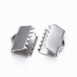 変色しにくい304ステンレススチールリボンカシメエンドパーツ  ステンレス鋼色  7x8.5mm  穴：2x1mm&nbsp;STAS-H376-120