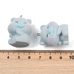 フロッキー樹脂ペンダント  ナマズ  プラチナ鉄ループ付き  ライトブルー  29.5x23.5x21mm  穴：2mm&nbsp;FIND-A052-01