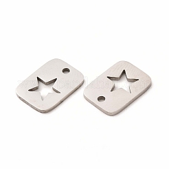 変色しない201ステンレススチールチャーム  中空の星のある長方形  ステンレス鋼色  12.5x9x1mm  穴：0.5mm&nbsp;X-STAS-E188-01P