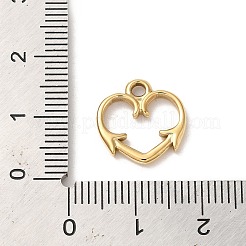 304ステンレススチールチャーム  矢印チャーム付きハート  14KGP本金メッキ  14x14x2mm  穴：1.8mm&nbsp;STAS-L022-251