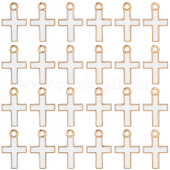 60本合金エナメルペンダント  クロスチャーム  ライトゴールド  ホワイト  16x10x1mm  穴：1.6mm&nbsp;ENAM-SC0006-70