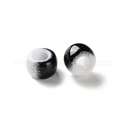 スプレー塗装されたABSプラスチック製のヨーロッパのビーズ  大穴ビーズ  ラウンド  ツートン  ブラック  9x6mm  穴：4mm  約1600個/500g&nbsp;KY-G033-02A-01