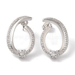 女性用真鍮マイクロパヴェクリアキュービックジルコニアスタッドピアス  ナゲット  プラチナ  24x16mm&nbsp;LS-EJEW-A110-04P