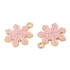 クリスマスライトゴールドトーン合金エナメルペンダント  スノーフレークチャーム  ピンク  20x17x1.5mm  穴：2mm&nbsp;FIND-C031-01KCG-02