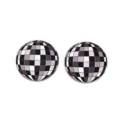 タータンプリントのアクリルパーツ  フラットラウンド  ブラック  37.5x2mm  穴：1.6mm&nbsp;X-OACR-T028-12