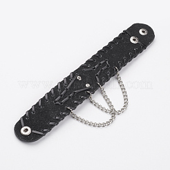 パンクロックな牛革レザーリベットブレスレット  合金と鉄のパーツと  ブラック  220x35x2mm（8-5/8インチx1-3/8インチ）&nbsp;BJEW-D438-24B
