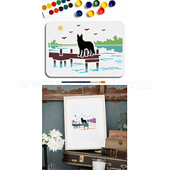 1 pc ペット中空アウト描画絵画ステンシル  DIYスクラップブック用  フォトアルバム  アートペイントブラシ1本付き  犬  210x297mm&nbsp;DIY-MA0005-76B