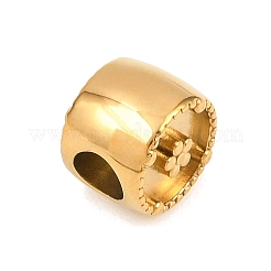 304ステンレススチールヨーロピアンビーズ  大穴ビーズ  ゴールドカラー  フラットラウンド  花  10x7.7mm  穴：4.5mm&nbsp;STAS-F343-01A-G