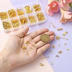 DIYジュエリー作りの発見キット  鉄ペグベイルを含む  リボンの圧着とコードの端  ピアスフック  ボールチープ  クラスプ  ブローチパーツ  ゴールドカラー  7~17x4~6.5x1.5mm  穴：4mm  1073個/箱&nbsp;IFIN-CJ0001-79