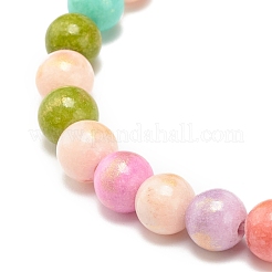 天然翡翠ビーズストレッチキッズブレスレット  染め  ラウンド  カラフル  内径：1-7/8インチ（4.7cm）  6.5mm&nbsp;BJEW-JB07789-01